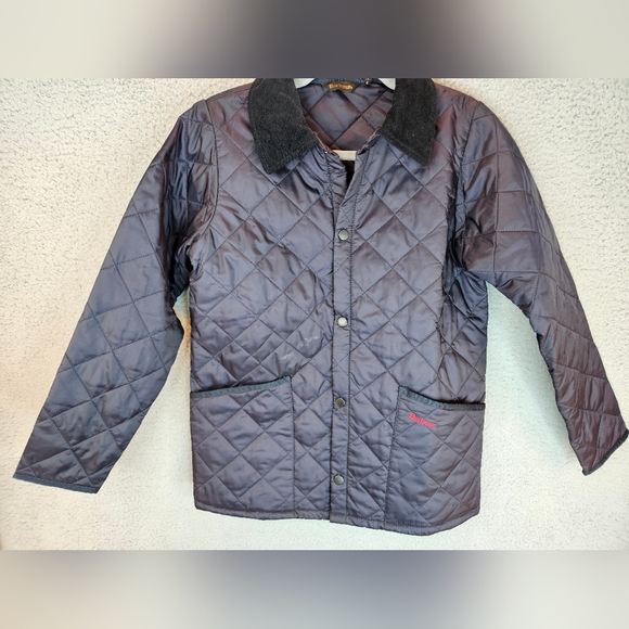 Barbour Jacket Boys Sz L 10-11 Navy  Quilted Liddesdale Snap Closure *Flawed* - Picture 3 of 13